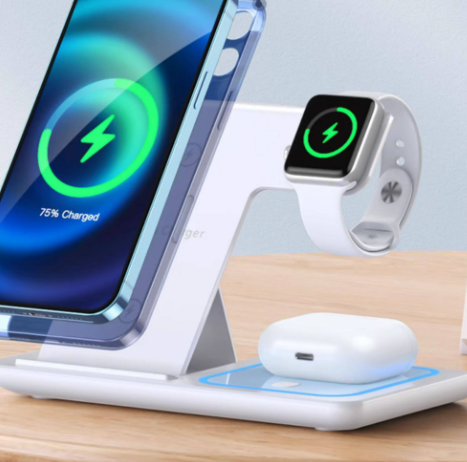 Aura Charge magnetic charging stand for phone, watch, and earbuds