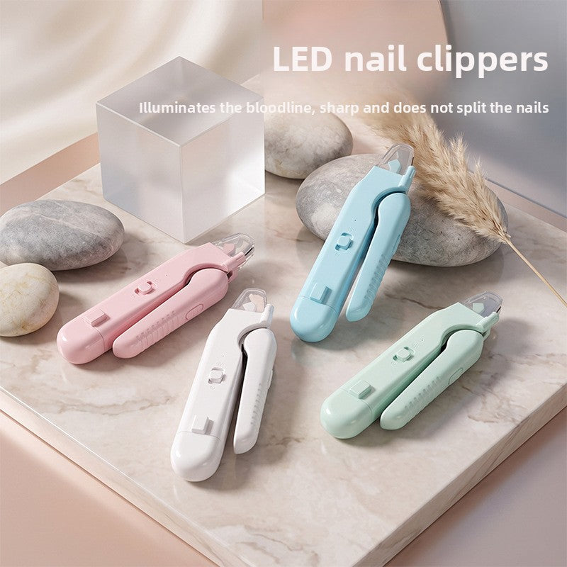Aura Paw 2-in-1 LED pet nail clipper and grinder — Matcha Green, Peach Pink, Elephant White, and Sky Blue